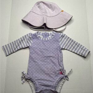 SOLD 3-6 Month Ruffle Butts Long Sleeve Swim Suit + Sunhat 💜🌞